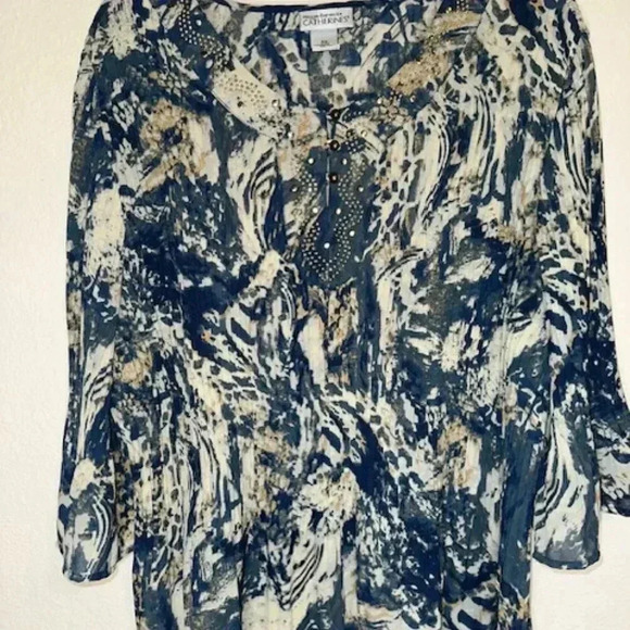 Maggie Barnes For Catherines Pleated Stretchy Top Blouse Plus Size OX 3/4 Sleeve - Picture 4 of 5